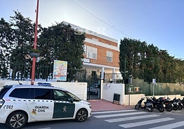 A Guardia Civil vehicle at the gates of the Torrox secondary school after the incident on Thursday.