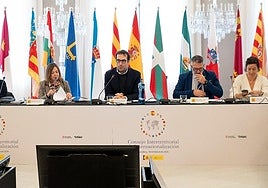 Minister Carlos Cuerpo speaking at the meeting of the internationalisation council in Barcelona on Wednesday.