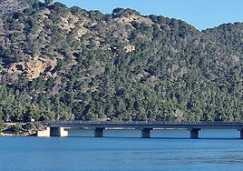 The spillway that separates Guadalteba (in the foreground) from Guadalhorce shows that both are already a continuum of water.