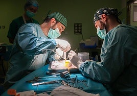Doctors performing a kidney transplant at Hospital Regional in Malaga.