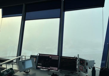 Low visibility due to fog at Malaga control tower this morning.