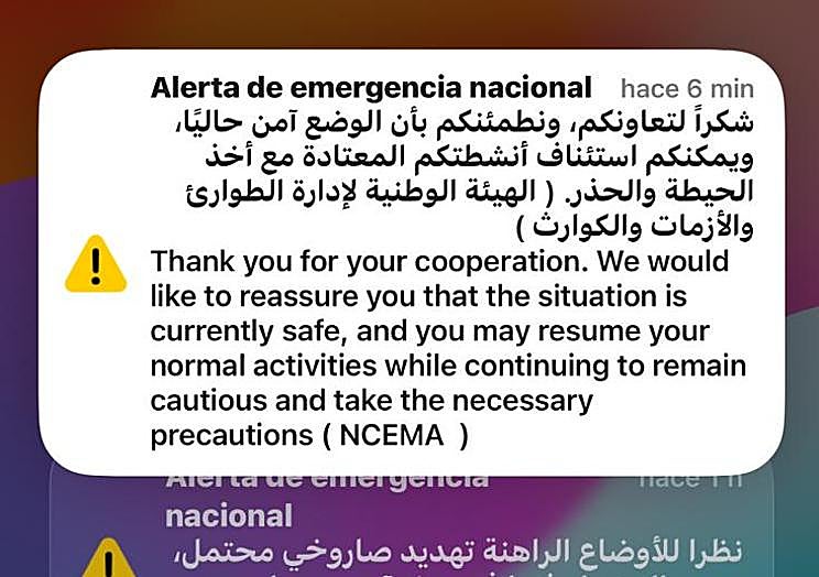 Messages warning of missiles.