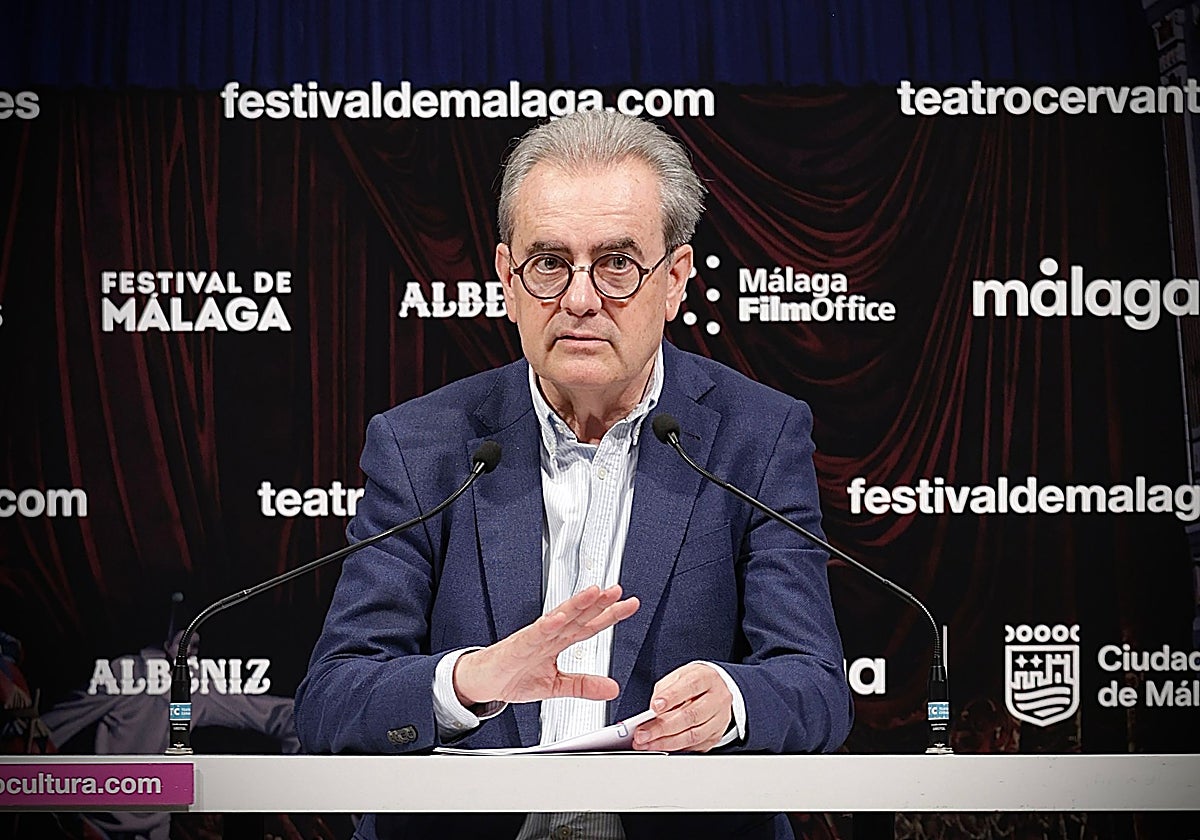 Malaga Film Festival director Juan Antonio Vigar speaking during the press conference on Tuesday.
