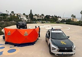 Police vehicles at the helicopter pad in Nerja on Monday