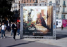 Poster in the Plaza de la Marina for Calle Málaga, the film that opens the 29th Malaga Film Festival on 6 March.