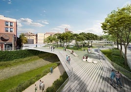 Visualisation of the preliminary design of the 'plaza-bridges' in Malaga.