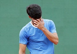 A despondent Alcaraz during Sunday's final.