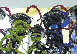 Bongs or hookahs, in a shop.