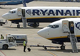 Ryanair planes at Malaga Airport.