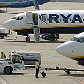 Ryanair planes at Malaga Airport.