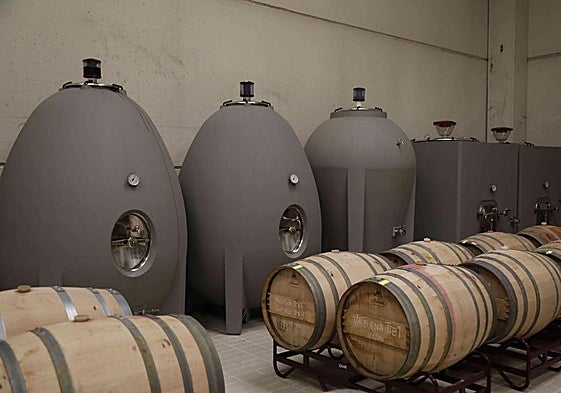 Archive photo of modern cement wine jars.