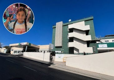 Image of the Hospital Comarcal de la Axarquía and at the top, the little girl who died, Analía Cortés Castro, aged five.