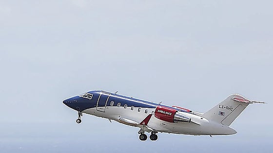One of the medical transport planes carrying the patients.