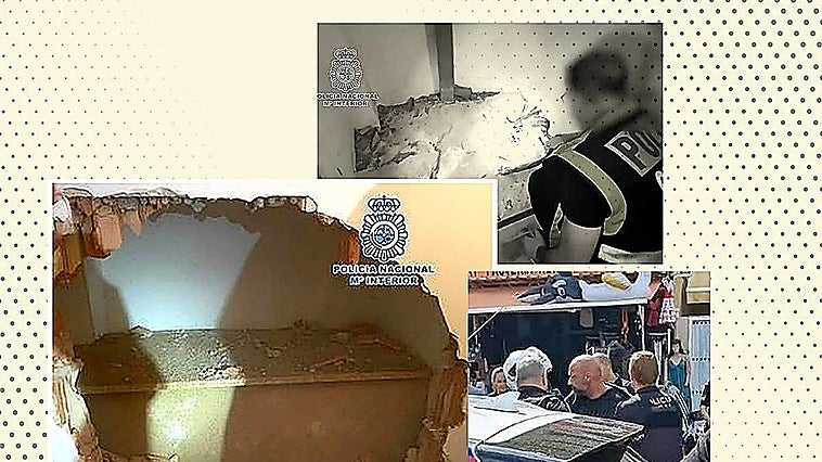 Photos of the location in Torremolinos where Marco Rubio hid Sibora's body and of his arrest following the murder of another ex-partner of his, Paula.