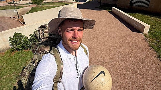 James Lewis in Rabat on day eight of his challenge.