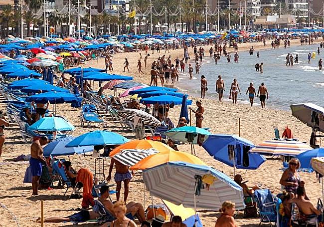 On the beach in Benidorm.