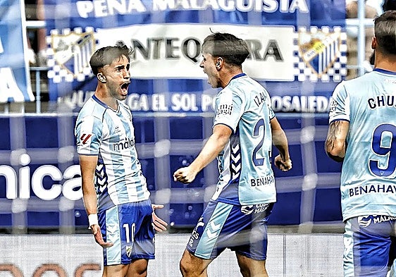 David Larrubia celebrates giving Malaga the lead.