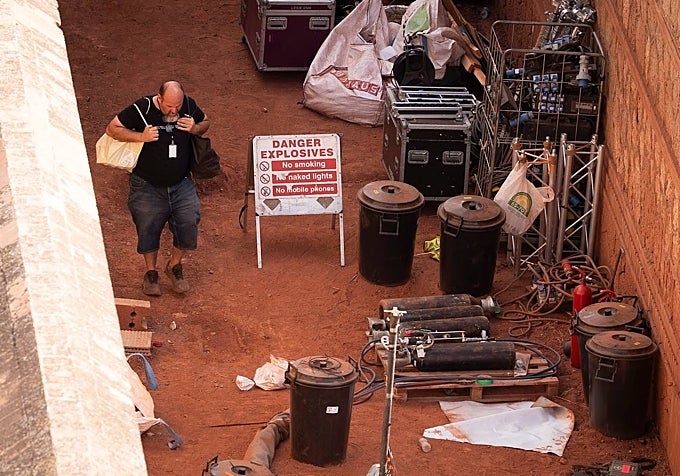 The area where the explosives were placed, before the scene was filmed.