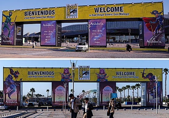 Front and rear views of the entrance to San Diego Comic Con Málaga.