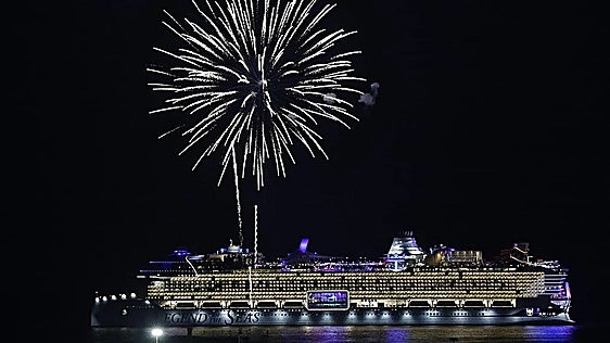 World's largest cruise ship departs from Malaga with spectacular fireworks