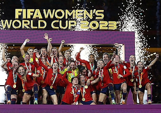 The women's team celebrate their triumph over England in 2023.