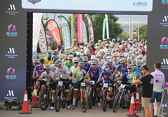 Riders at the start of the mountain bike race.