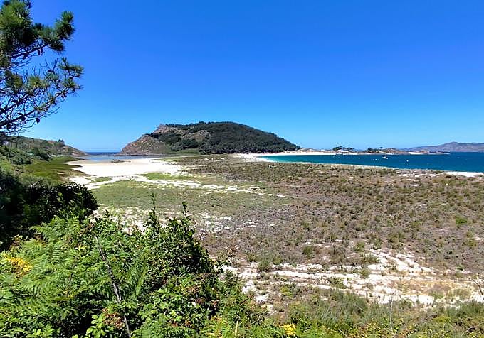 A view back to Praia de Rodas on the right and the lagoon (left).