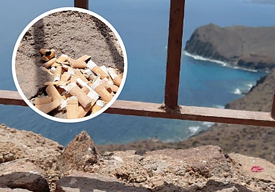 Dozens of cigarette ends collected in just five minutes at a viewpoint in Almeria's Cabo de Gata