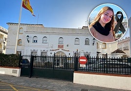 A picture of the Guardia Civil barracks in Nerja, with a circular image of the young officer who died.
