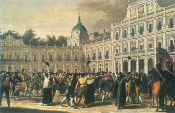 A print of the people's revolt at Aranjuez in 1808.