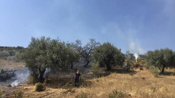 A firefighter puts out the fires around Periana.