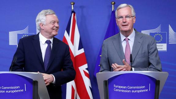 David Davis and Michel Barnier in Brussels.