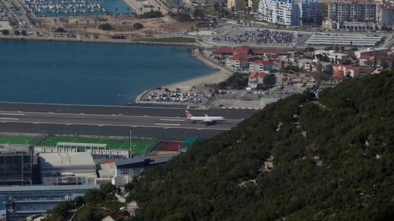 View of a British Airways plane on the runway in Gibraltar.