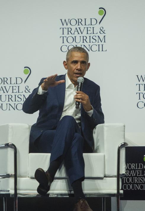 Barack Obama addresses the WTTC global summit in Seville.