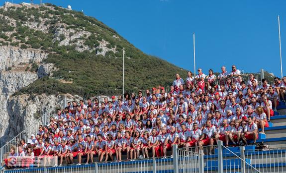 The Gibraltar team in traditional red and white.