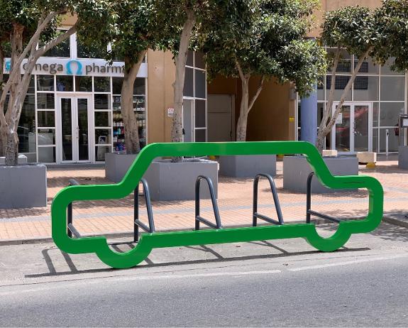 New car-shaped bicyle rack is installed in Europort Road, Gibraltar