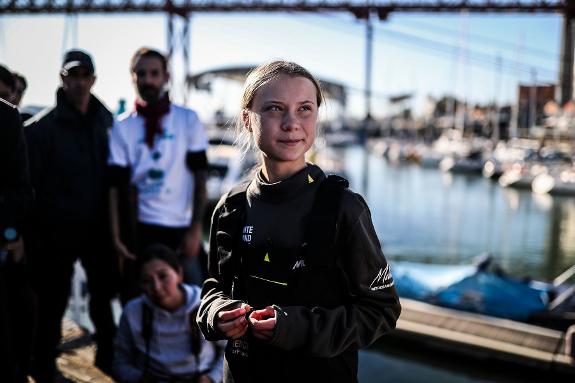 Greta Thunberg arrives in Lisbon.