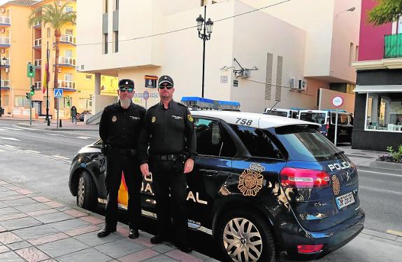 Miguel and Rafa outside the police station in Fuengirola.
