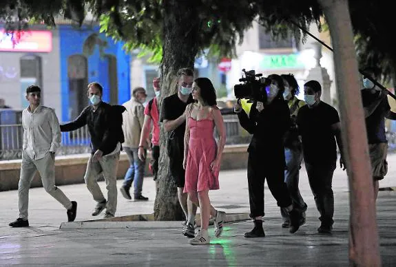 Actress Ruth Wilson in a scene filmed in  Malaga city centre.