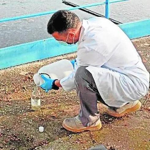 An Emasa employee taking a sample.