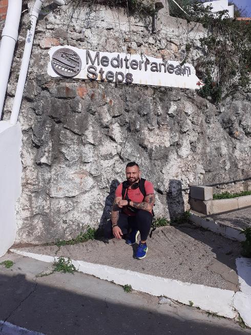 Tony Gaul, at the foot of the Rock's famous steps.