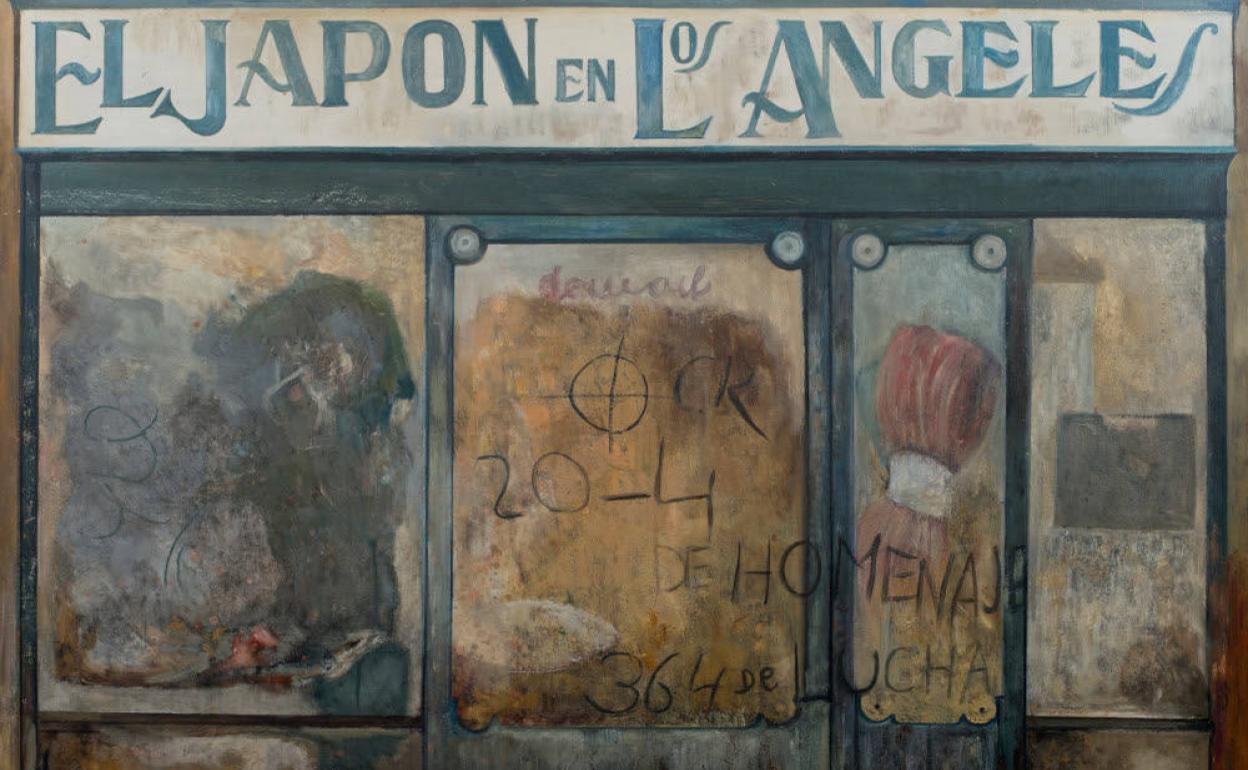 'El Japón en Los Ángeles', detalle del óleo pintado por Avia en 1995. 