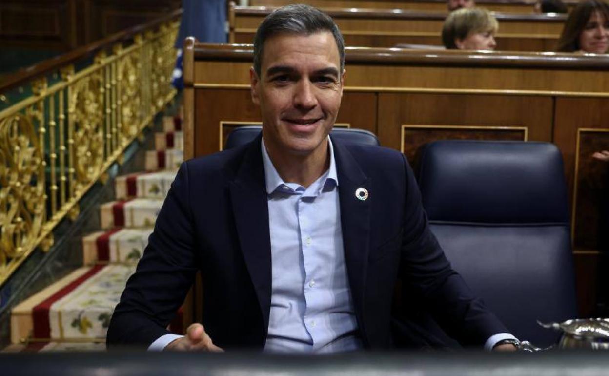 El presidente del Gobierno, Pedro Sánchez, en el pleno de este jueves en el Congreso.