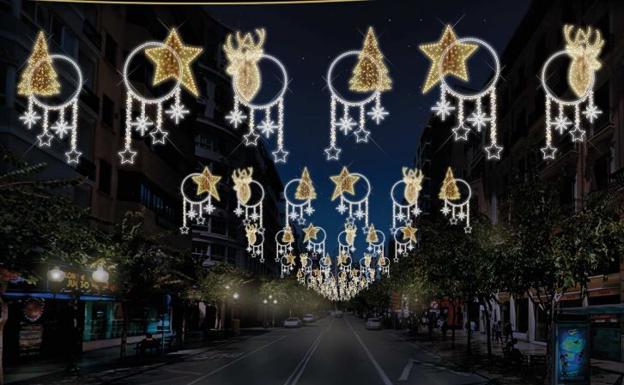 Iluminación navideña en la Rambla de Méndez Núñez.