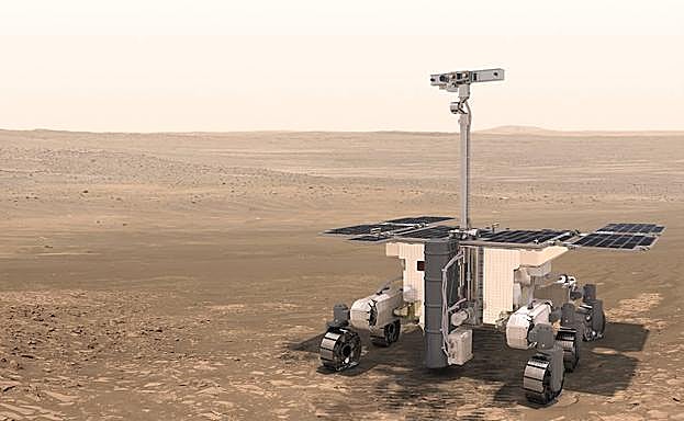 Recreación del rover ExoMars en la superficie de Marte.