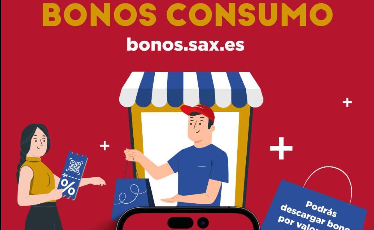 Cartel promocional de los bonos consumo de Sax.
