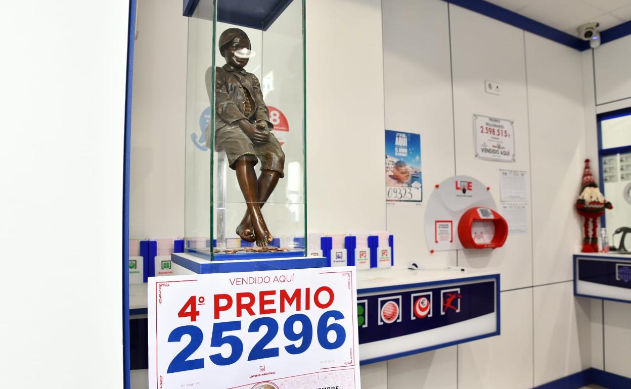 Estatua del negrito en el comercio que ha repartido el cuarto premio. 