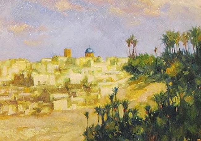 Elche en una pintura de Tomás Almela.