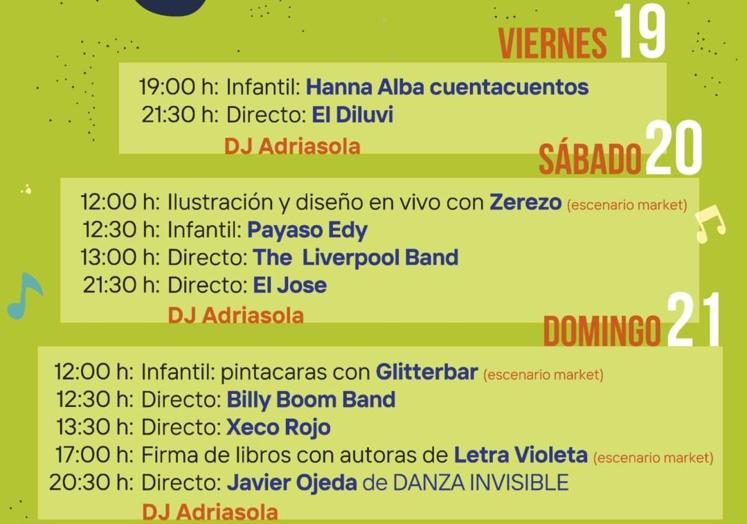 Cartel de actuaciones durante el evento.