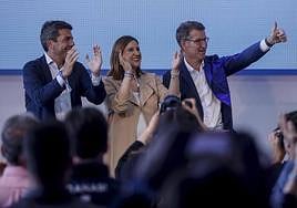 Carlos Mazón, María José Catalá y Alberto Núñez Feijóo, este jueves, en Valencia.